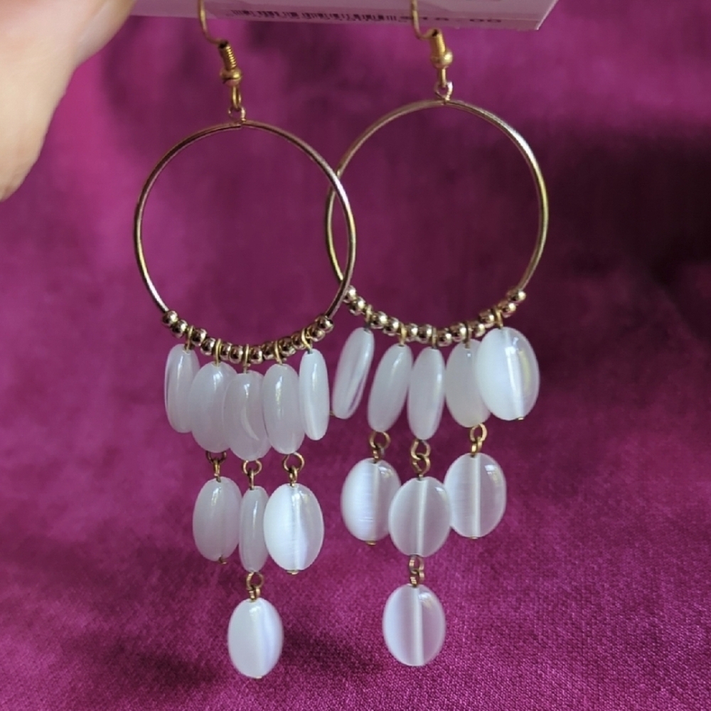 Elegant Gold and White Dangle Earrings